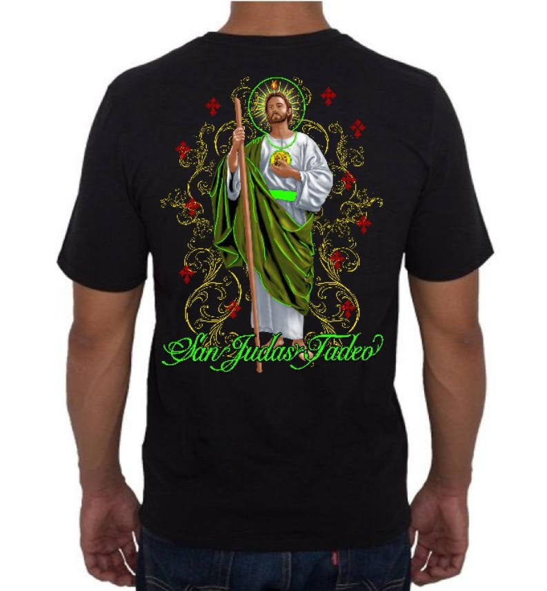 Short Sleeve T Shirts - San Judas Tadeo Roses and Glitter
